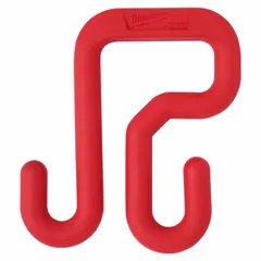 This red polymer apron hook attaches to bucket bag covers, providing a secure point to hang tools or accessories. Measuring 5 3/4 in W x 3/4 in H x 6 1/2 in L, the impact-resistant construction supports job-site use for organizing and accessing equipment.