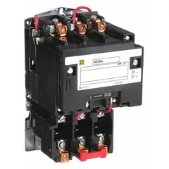 Non-reversing magnetic motor starter for three-phase motors. NEMA Size 2, 45 A rating, 480V AC coil, 3 poles. Screw clamp terminals. Requires three melting alloy thermal units (not included). Suitable for starting and protecting motors in applications such as conveyors, pumps, and compressors.
