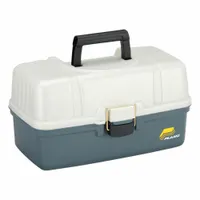 This plastic tool box measures 19 inches wide, 10 inches deep, and 10 inches high. It is blue and white in color. Suitable for organizing and transporting tools, parts, and accessories in workshops, job sites, and industrial facilities