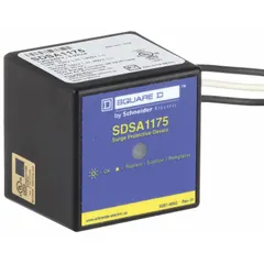 Single-phase surge protective device for external mounting via chase nipple. Rated 120/240V AC with maximum continuous operating voltage 150V AC. Provides voltage protection rating of 1200V line-to-line and 700V line-to-neutral. Maximum surge current per mode 36kA. Plastic enclosure. Suitable for protecting electrical equipment in commercial and industrial power systems.