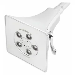 Fixed showerhead with multi-pattern water delivery. Constructed of brass and plastic. Flow rate is 1.75 gpm. Suitable for washdown stations, locker rooms, and maintenance areas.