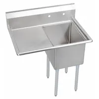 This ELKAY one-bowl freestanding sink is designed for kitchen and bar use, suitable for food preparation and cleanup. Overall height 43 3/4 in, length 50 1/2 in, width 29 3/4 in. Faucet not included