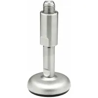 Swivel male leveling mount with M24 thread, 100 mm length, and 21,000 N load capacity. Sandblasted matte finish, round base, includes sleeve with 1.181 in hex size. Used for leveling and stabilizing machinery, conveyors, and industrial equipment