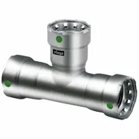 VIEGA MEGAPRESS Crimp Tee Fitting: 1 1/4 in Pipe x 1 1/4 in Pipe x 3/4 in Pipe Size, EPDM (MPN 90910)