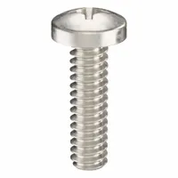 These #6-32 pan head machine screws are 1/2 inch long, made from 18-8 stainless steel with a plain finish, and feature a Phillips drive with #2 drive size. Supplied in a 50-pack, they are commonly used for fastening components in machinery, electrical enclosures, and industrial assemblies where corrosion resistance is required