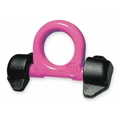 This weld-on hoist ring is designed for lifting operations, providing a pivotable attachment point with a 180° pivot angle. Made of steel with a pink finish, it has a working load limit of 22,040 lb. Suitable for rigging, heavy machinery handling, and overhead lifting where a permanent weld-on connection is required.