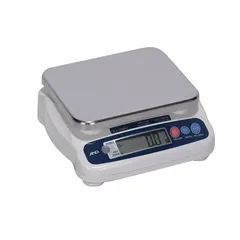 Food scale with a weighing surface of 9 1/8 in width and 7 1/2 in depth, overall height 4 in. Readability of 0.005 lb/2 g/0.1 oz. Suitable for portion control and ingredient weighing in commercial food preparation environments.