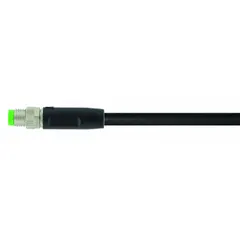 Single-ended cordset with a black PUR jacket, M8 male straight connector on one end and bare wire on the other. Features 4 pins, 24 AWG wire size, 7.5 m cable length, and IP65 rating. Suitable for connecting sensors and actuators in industrial automation applications requiring resistance to abrasion and chemicals.