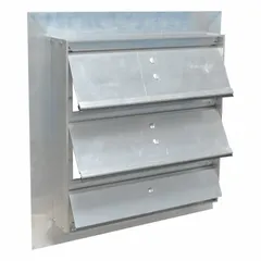 Motorized backdraft damper for 12-inch nominal duct diameter. Double-panel, single-flange construction with flat blades and rubber seal. Designed for horizontal airflow and horizontal mounting. Operates on 110/230V AC nameplate voltage.