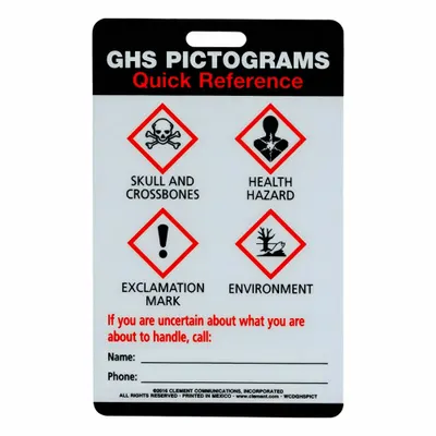 BRADY GHS Pictogram Wallet Card, White Plastic, Pack of 10 - Safety