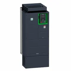 SCHNEIDER Altivar ATV900 compact variable frequency drive with three-phase input and output, rated 125 hp. IP20 enclosure, no bypass, black/green color. Suitable for speed and torque control of three-phase AC motors in applications such as conveyors, pumps, fans, and compressors.