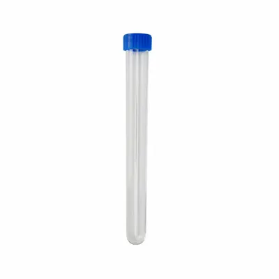 OEM Polystyrene Test Tube with Blue Cap, 21 mL, Round Bottom, Natural - Plastic Test Tubes