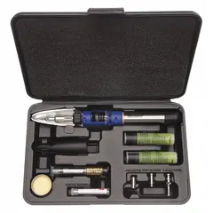 Self-igniting butane soldering iron with a 40-minute run time per fill. Interchangeable tips enable soldering, heat shrinking, and hot-knife cutting. Cordless design supports field-service, HVAC, and electronics repair tasks where AC power is unavailable.