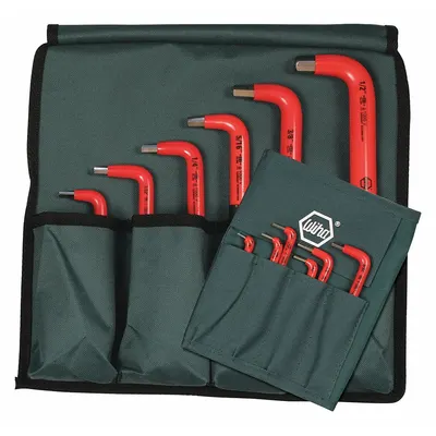WIHA Hex Key Set: 11 - 15 Pieces, L, SAE, Std End, Long, 12 Pieces, Holder, Chrome - Insulated Hex Key Sets