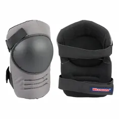 These swivel knee pads feature a plastic cap for abrasion resistance and foam padding for cushioning. The elastic straps with hook-and-loop closure provide a secure fit. Suitable for tasks requiring kneeling, such as flooring, tiling, or maintenance work. Sold as a pair.