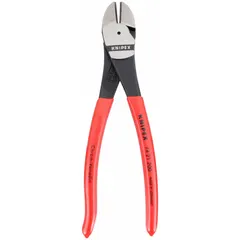 Angled, oval head diagonal-cutting pliers with 7/8 in jaw length and 1 1/8 in jaw width. Overall length 6–8 in. Manually operated, designed for cutting music wire and other hard materials in industrial maintenance, electrical work, and metal fabrication.