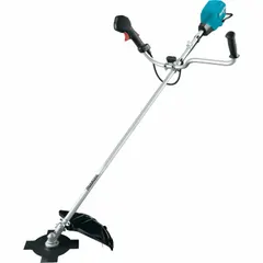 Battery-powered brush cutter with a 40 V brushless motor and 4.0 Ah battery capacity. Features a 17 in cutting width, 71 in straight shaft, and interchangeable head design. Suitable for clearing heavy grass, weeds, and light brush in commercial landscaping and grounds maintenance.