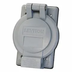 Thermoplastic weatherproof cover for FD/FS enclosures. Gray, vertical-mounting, single-gang unit with an overall height of 4 11/16 inches. Compatible with locking flanged plugs. Used to protect electrical connections in outdoor or damp locations.