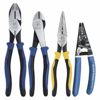 This 4-piece pliers set includes diagonal pliers and a wire stripper, each with deluxe cushion grips and spring return mechanisms. The set covers a pliers range of 2 to 5, suitable for cutting, stripping, and gripping tasks in electrical, maintenance, and construction applications
