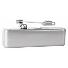 This LCN 4510 Series door closer is a Grade 1 heavy-duty parallel arm-mount unit made of aluminum, measuring 12 1/4 in length by 2 1/4 in width. It features a fixed spring size 5, non-hold open operation, and a regular arm. Suitable for interior or exterior use, it is ADA compliant and designed for controlling door closing speed and force in high-traffic openings.