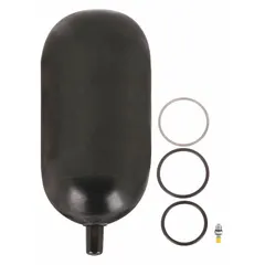 Bladder accumulator repair kit for servicing hydraulic accumulators. Includes valve seal cap. Compatible with 4VV74 model. Fluid volume 231 cu in. Temperature range -20 to 200°F.