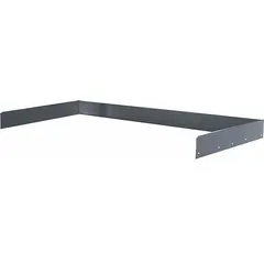 Steel back stop for industrial shelving and racking systems. Prevents stored items from falling off the back. Overall width 72 inches, overall depth 30 inches. Black finish.