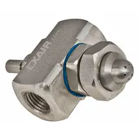 This internal mix air-atomizing spray nozzle from EXAIR delivers a flow rate of 1.9 scfm and produces a wide angle round spray pattern at 15 inches. Constructed from stainless steel with a 1/4 in FNPT connection, it is suited for precision liquid atomization in industrial processes such as coating, humidification, and cooling