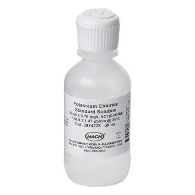 HACH Conductivity Standard Solution: 50 mL Volume, Liquid, 146.9 µS/cm, Bottle - Conductivity Standards