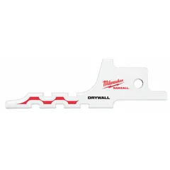 This reciprocating saw blade is designed for cutting drywall and plaster. With 3 teeth per inch, a rigid body, and tapered profile, it enables straight cuts in wallboard. Commonly used in construction, renovation, and demolition for clean cuts in these materials.