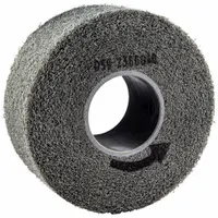 This NORTON Bear-Tex Clean & Finish Convolute Wheel is a final finishing wheel for stainless steel and nickel alloys. It removes light scratches, blends weld seams, and produces a uniform satin finish. The wheel has an 8 in diameter, 3 in width, and 3 in arbor, with a silicon carbide abrasive in a medium, soft (4), soft grade