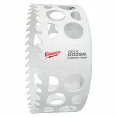 Carbide tipped hole saw for cutting multi-material surfaces including metal, wood, and plastic. Features 4 teeth per inch and a maximum cutting depth of 1-5/8 in. Requires separate arbor with 5/8-18 thread connection. Commonly used in construction, electrical, and plumbing applications for clean, precise holes.
