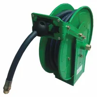 Spring Return Hose Reel: 35 ft (1/2 in I.D.), 3/8 in MNPT, 300 psi Max Op Pressure, Brass, Green