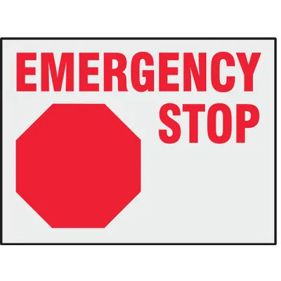 BRADY Emergency Stop Signs, Adhesive Mounting, Not Retroreflective, 8 Pack