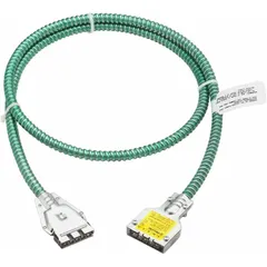 This 11-foot accessory cable includes power feed wires and is designed for use with lighting fixtures. It measures 9/16 inch in width and 2 3/16 inches in height. Commonly used in commercial or industrial lighting installations for connecting power to fixtures.