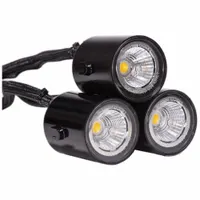 This KASCO fountain lighting system uses three LED bulbs for underwater illumination in ponds, water features, and fountains. It operates on 120V AC, consumes 11 W, and includes a 250 ft cord for flexible installation