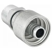 Steel straight fitting with male NPTF threads (1"-11-1/2) on one end and a crimp connection for -12 hose dash size. Male x genderless design. Used to connect hydraulic hose to NPTF threaded ports in fluid power systems