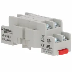 This SCHNEIDER DIN-rail mounted socket accommodates an 8-pin D-style relay. It features a finger-safe design and standard socket type for secure relay mounting in control panels. Suitable for industrial automation and motor control applications.