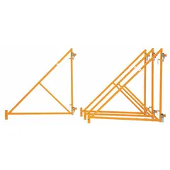 Steel outrigger in yellow finish, supplied with clamp hardware. Designed to widen the base of scaffolding for increased stability. Compatible with BIL-JAX model number 0127-006-3.