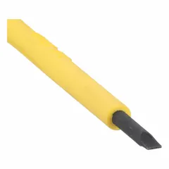 Insulated slotted screwdriver with a 3/32 in tip size, 3 in shank length, and 5 3/4 in overall length. Cushion grip handle provides comfort. Suitable for electrical work where insulation is required, such as adjusting terminals and components in panels and junction boxes.