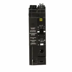 Bolt-on miniature circuit breaker for overcurrent protection in single-phase systems. Rated 15 A, 277V AC, with an interrupting capacity of 18 kA at 120/240V AC. Suitable for use in Square D NF panelboards in commercial and industrial power distribution applications.