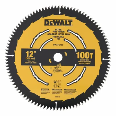 DEWALT Circular Saw Blade: 12 in Blade Dia., 100 Teeth, 0.11 in Cut Wd, 1 in Arbor Size - Wood-Cutting Blades