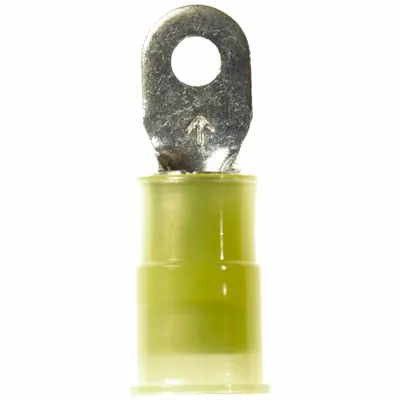 3M Ring Terminal: Yellow, Nylon Insulation, #4 Stud Size, 12 AWG to 10 AWG Wire Sizes - Insulated Ring Terminals