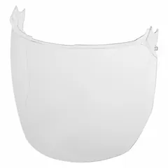Clear, reusable polycarbonate visors for face protection. Each visor measures 9 inches in height. Suitable for general industrial tasks requiring impact resistance.