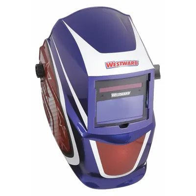WESTWARD Welding Helmet: Auto-Darkening, 2 Arc Sensors, Graphics, Blue/Red/White - Auto-Darkening Welding Helmets - Graphic