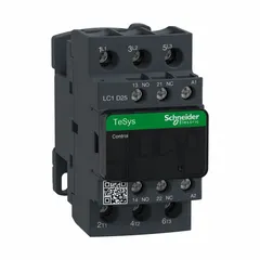 IEC magnetic contactor for non-reversing motor control and switching of electrical loads. Rated 25 A with 240V AC coil, 3 poles, and 3 normally open (NO) contacts. Suitable for applications such as pumps, fans, conveyors, and compressors in industrial automation systems.