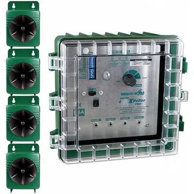 BIRD-X Electronic Bird Repeller: 6 acre Coverage Area, Wall Mount, Electric - Audio Bird Repellents