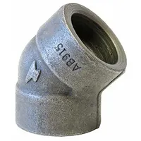 This ANVIL socket weld high-pressure pipe elbow is a 90-degree fitting with 3/4 inch female socket connections on both ends. Constructed from steel, it is rated for a maximum operating pressure of 2,000 psi at 150° F. Used in industrial piping systems to change flow direction, it is suitable for applications such as hydraulic lines and steam systems requiring secure socket-weld joints