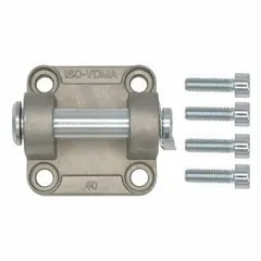 Aluminum clevis bracket for mounting pneumatic or hydraulic cylinders. Fits 100 mm bore diameter, overall length 115 mm. Used to connect cylinder rod to machine structure, allowing pivoting motion in automation and material handling equipment.