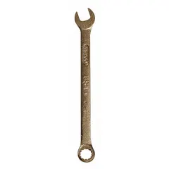 This SAE nonsparking 12-point combination wrench has a 1 in head size and 14 in overall length with an offset design. Constructed from aluminum bronze nickel with a natural finish, it is suited for use in environments where sparking tools must be avoided, such as near flammable gases or dusts.