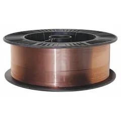 Low-alloy steel ER100S-1 MIG welding wire on a 33 lb plastic spool. Diameter 0.035 in. As-welded tensile strength 100 ksi, yield strength 88 ksi. Used for gas metal arc welding of high-strength steels in structural fabrication and heavy equipment repair.